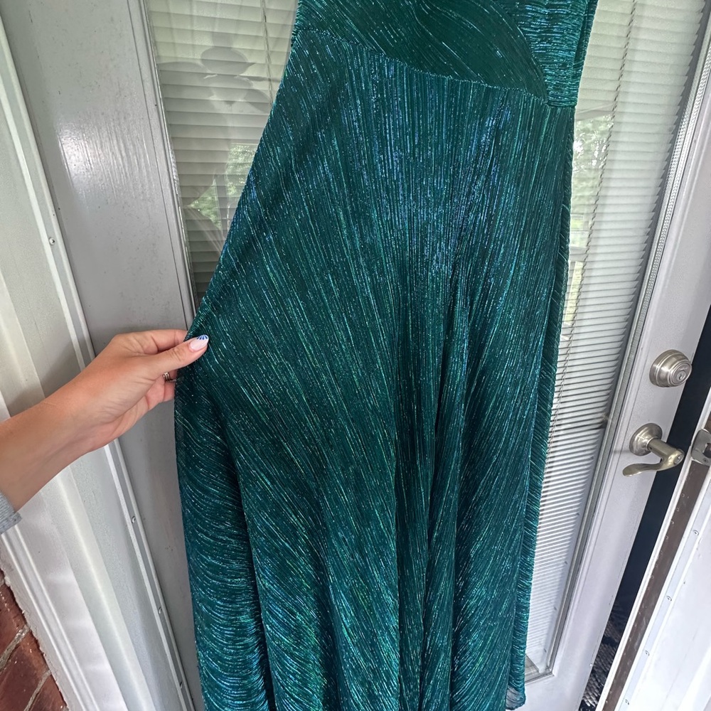Adam Shimmering Teal Formal Dress